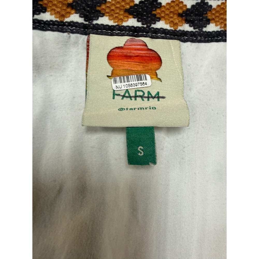 Farm Rio Cream Flower Fan Tapestry Printed Linen Wrap Midi Skirt Small Cream - Picture 5 of 7